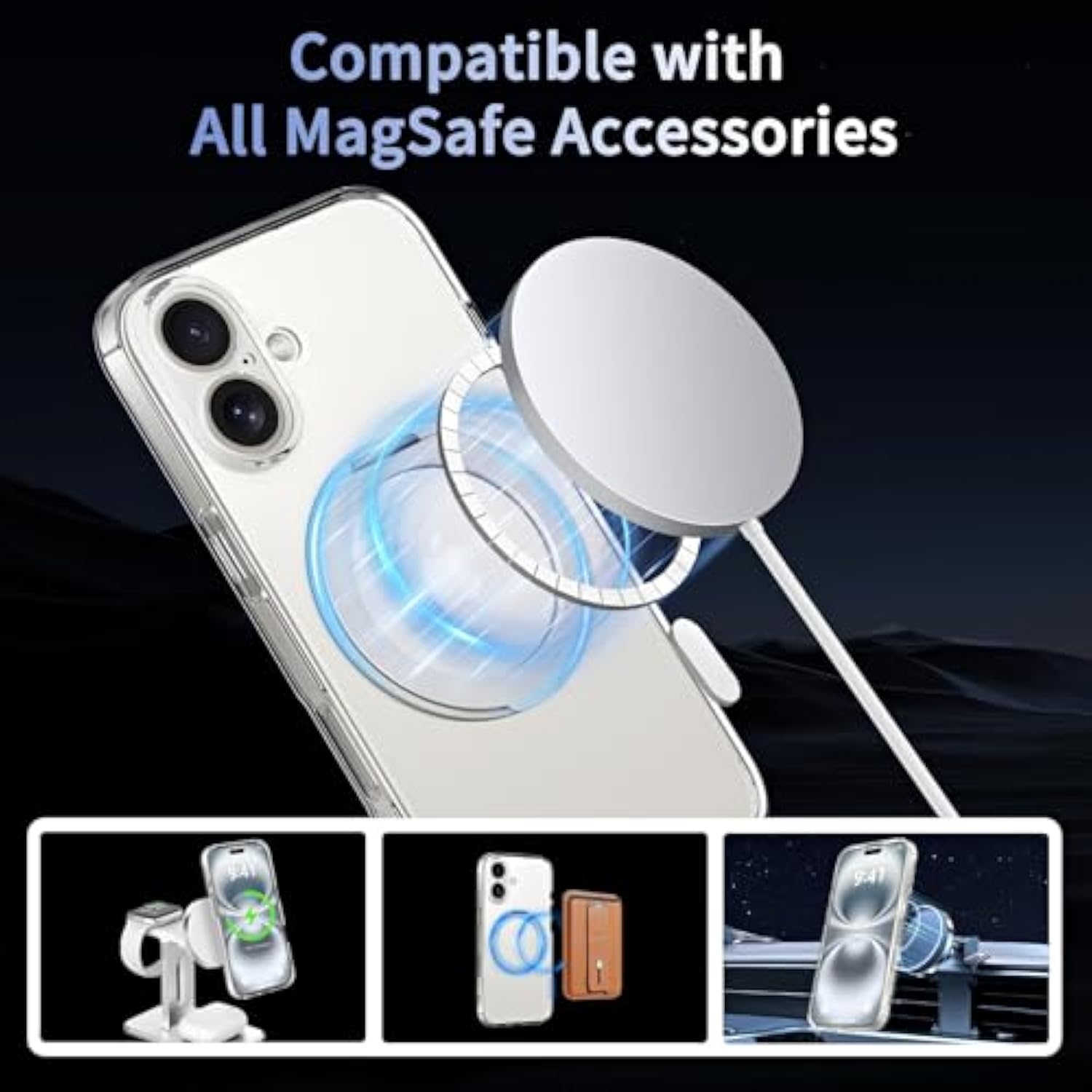 Magnetic iPhone 16 Case, MagSafe Compatible, 360° Rotatable Ring, Mil-Grade Protection
