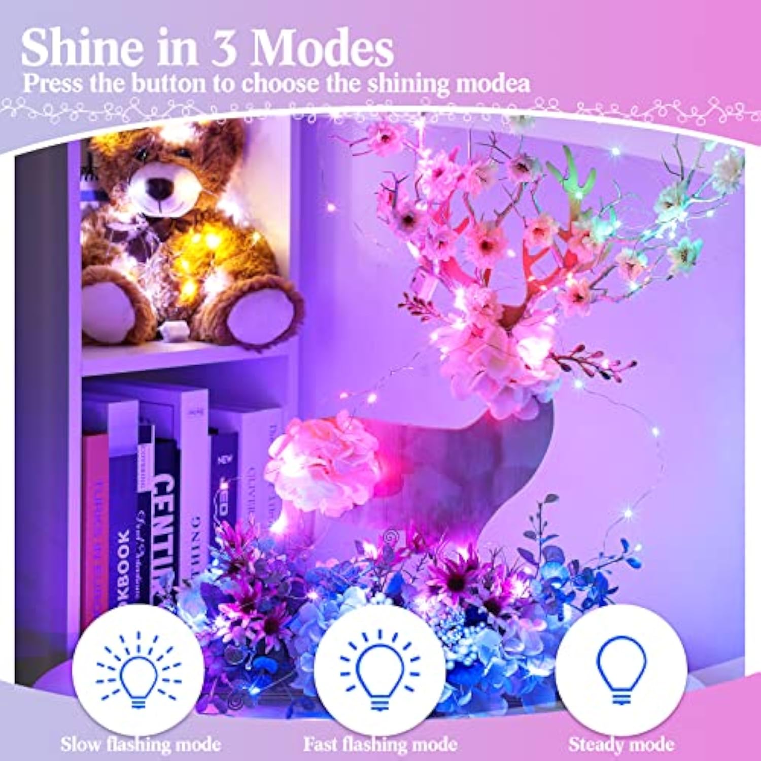 50 Pack Led Fairy Lights Battery Operated String 3 Speed Modes 7 Ft 20 Led Starry Wedding Decoration Waterproof Wire Twi