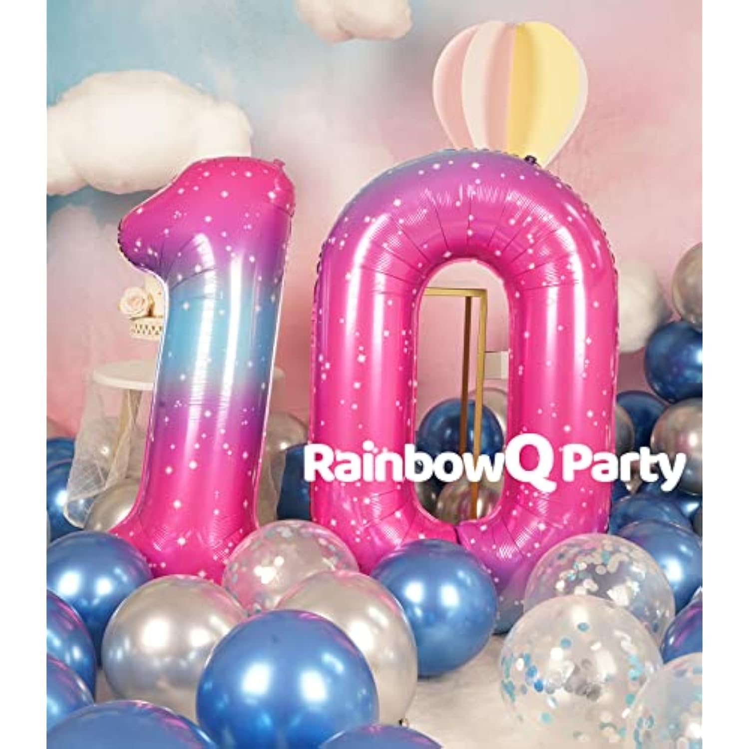 Starry Number 10 Foil Balloons: 10th Birthday Anniversary Decor