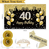 40Th Birthday Decorations For Women, 33Pcs 40Th Crown And Sash, Black Gold Happy 40Th Birthday Banner Balloons Backdrop Hanging Swirls Paper Fans, 40 Years Old Bady Decorations Kit