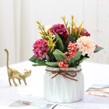 Fake Hydrangeas With Pot, Mini Hydrangea Artificial Flowers Artificial Plant In Ceramic Vase For Office Desktop Decorations (White)