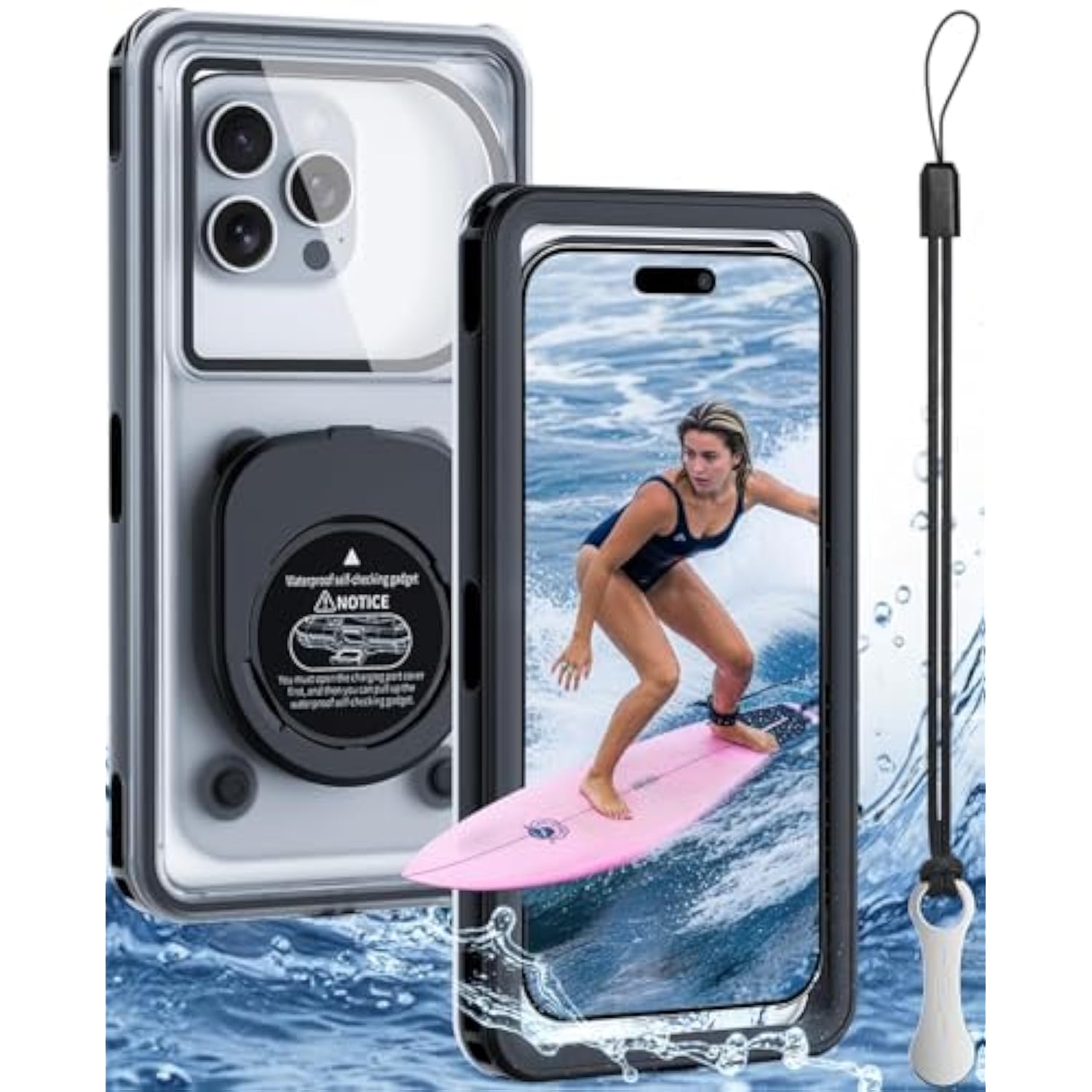Waterproof Phone Case With Lanyard, Underwater Phone Cases For Snorkeling/Diving/Swimming/Filming, Ip68 Water Proof Touchscreen Case For All Cell Phones: Iphone/Samsung/Moto/Pixel - Black