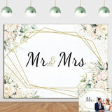 Mr & Mrs White Floral Bridal Shower Backdrop Mr Mrs Wedding Theme Photo Backgrounds 7x5ft Wedding Bride to Be Engagement Photography Backdrops Prom Party Banner Decor Party Banner Photo Booth Prop