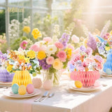 Easter Party Decorations,Paper Honeycomb Vase With Bouquet Print Card,Glitter Edge,Easter Bunny Eggs Decor,For Table Centerpieces Home Decoration