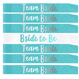 Team Bride 7Pc Satin Sash Set - Sophisticated & Fun Party Favors For Bachelorette Party, Bridal Shower & Wedding Party (7Pc Set, White & Light Blue)