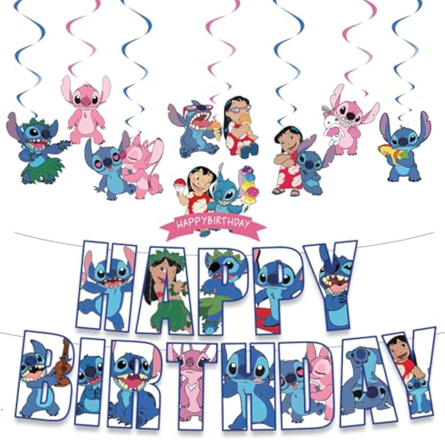Cartoon Birthday Banner And Hanging Swirls – Cute Happy Birthday Streamers With Swirls Cartoon For Cute Decorations Party Hanging Decorations For Boys Girls