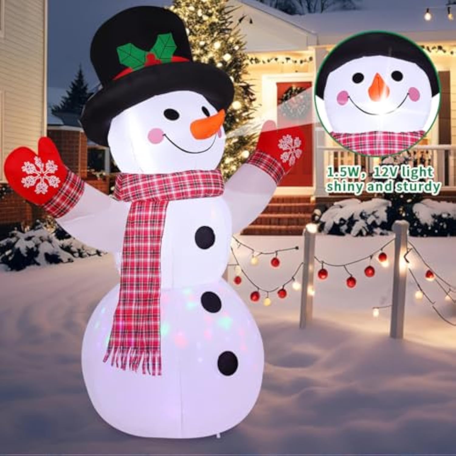 8 Ft Christmas Inflatables Snowman Decorations, Shaking Hand Snow Man Wear Magic Hat Outdoor Blow Up With Built-In Rotat