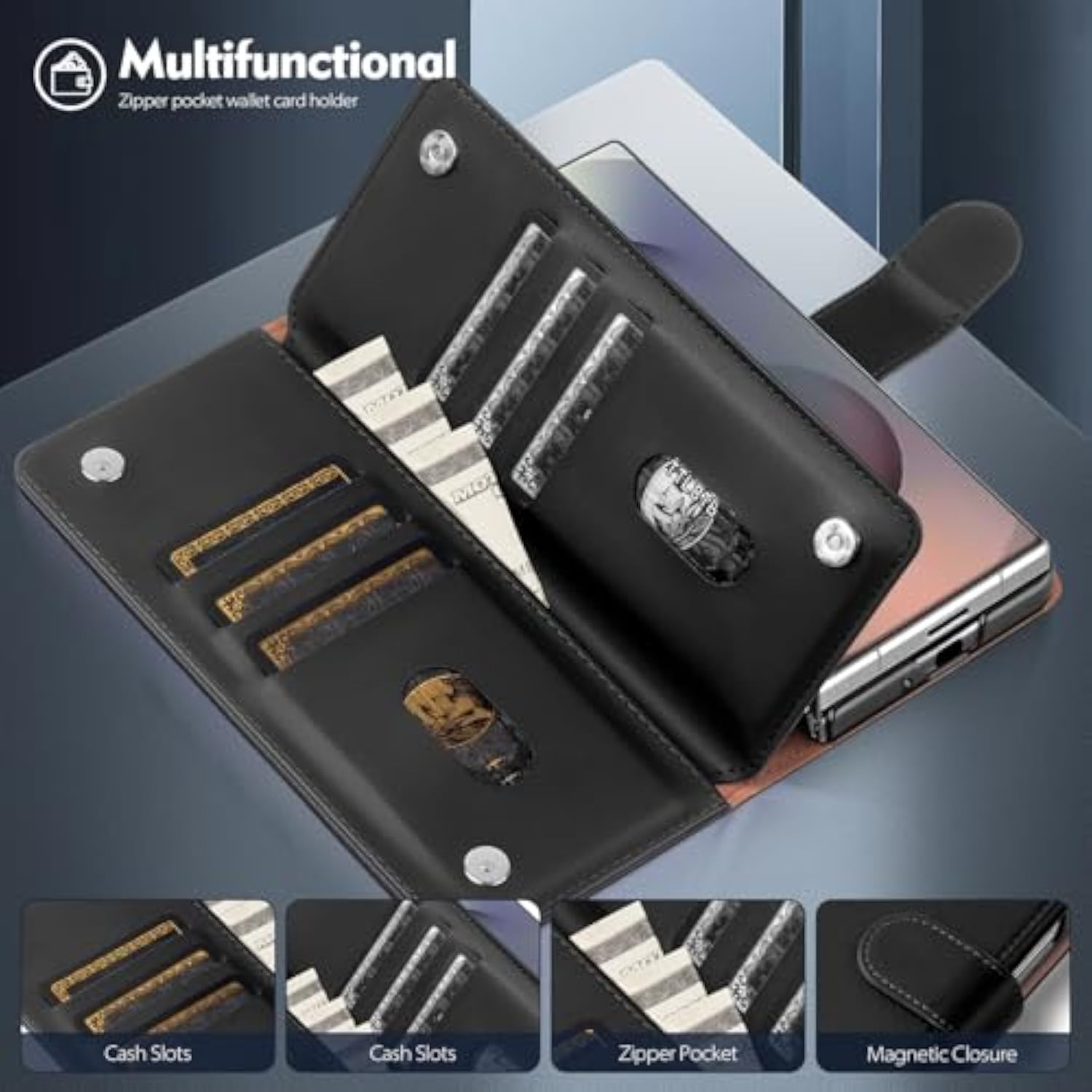 Compatible With Samsung Galaxy Z Fold7 Wallet Case With Card Holder,Fold 7 5G Phone Case Women Man Rfid Blocking Pu Leather Flip Protective Cover Credit Card Holder Slots,Dark Blue