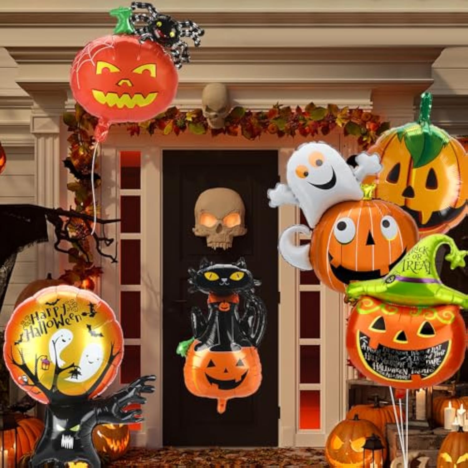 6pcs Halloween Foil Balloons Pumpkin Cat Ghost Spider Mylar Balloons Party Decor