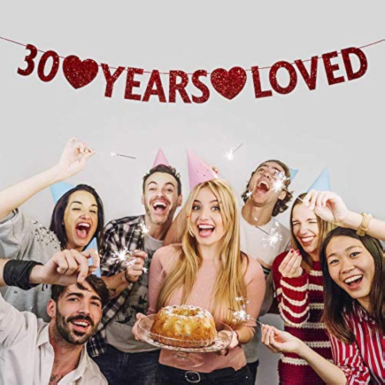 Gold 30 Year Loved Banner, Gold Glitter Happy 30Th Birthday Party Deco