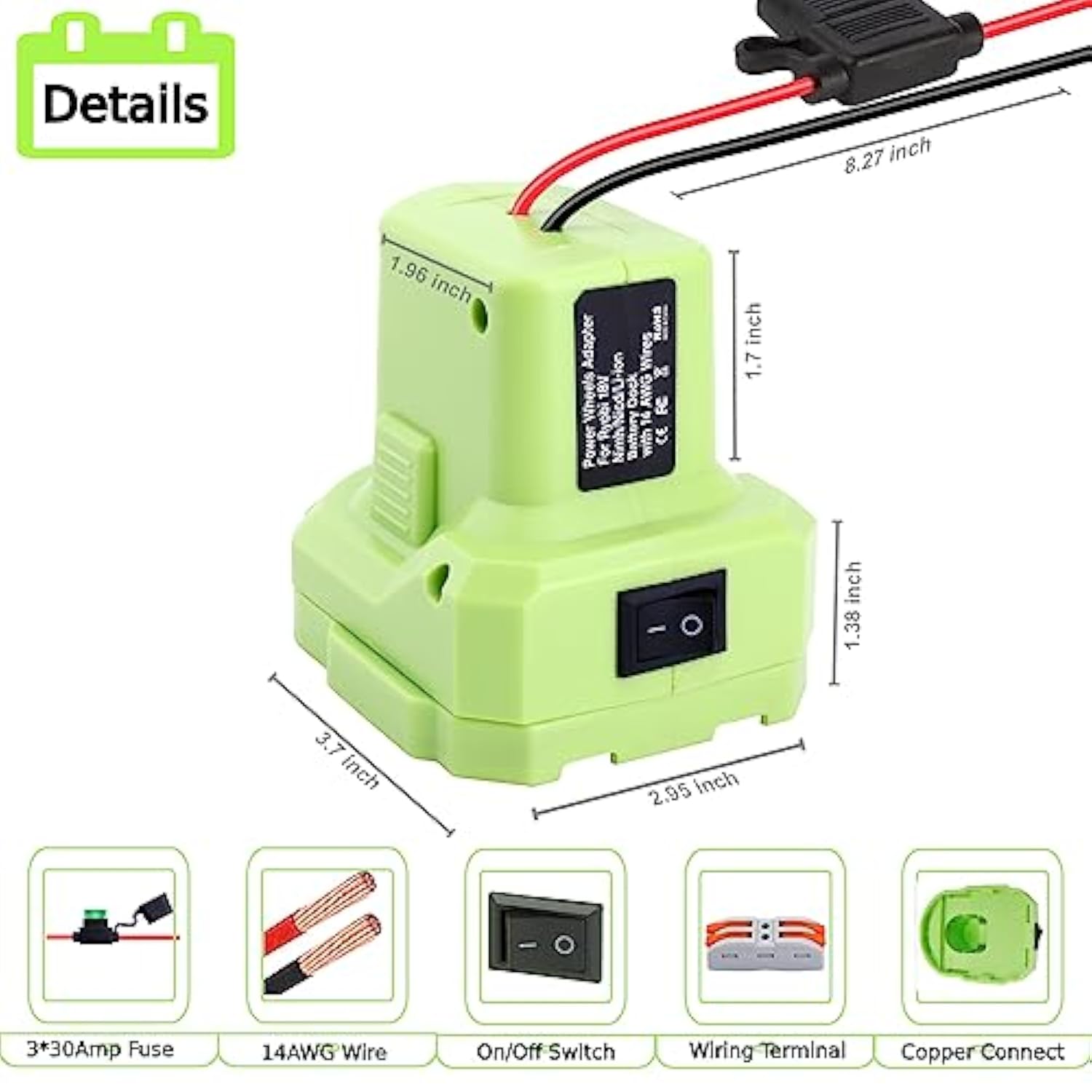 Power Wheels Battery Adapter Compatible With Ryobi 18V One+ Battery With Fuse & Wire Terminal P108 P107 P100 P102 P109 P189 P190 Power Connector For Rc Toy Car, E-Bike And Robotics