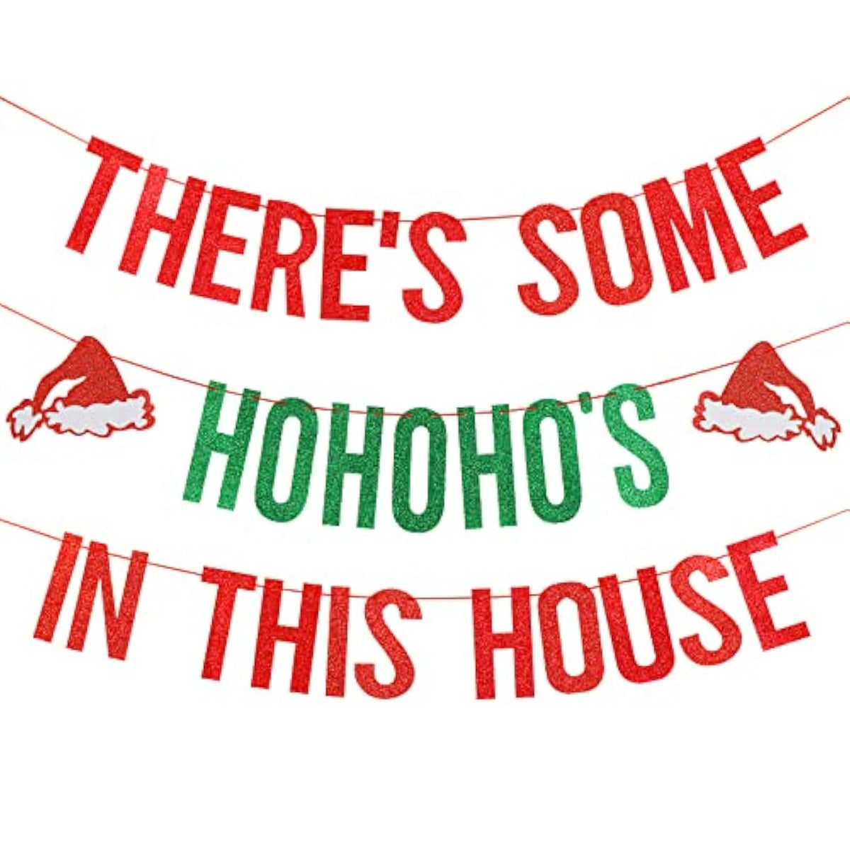 Red Green Glitter Hohohos Christmas Party Banner Decoration