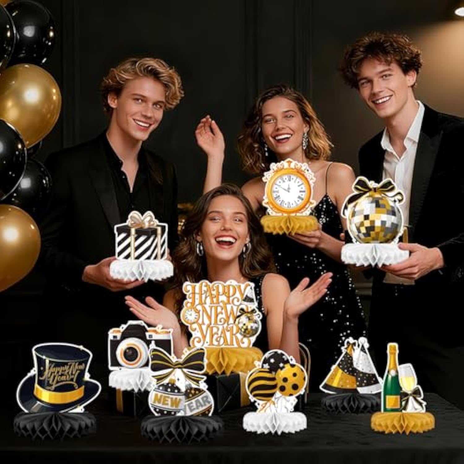 Happy New Year Party Decorations Bundle Honeycomb Centerpieces Table Toppers