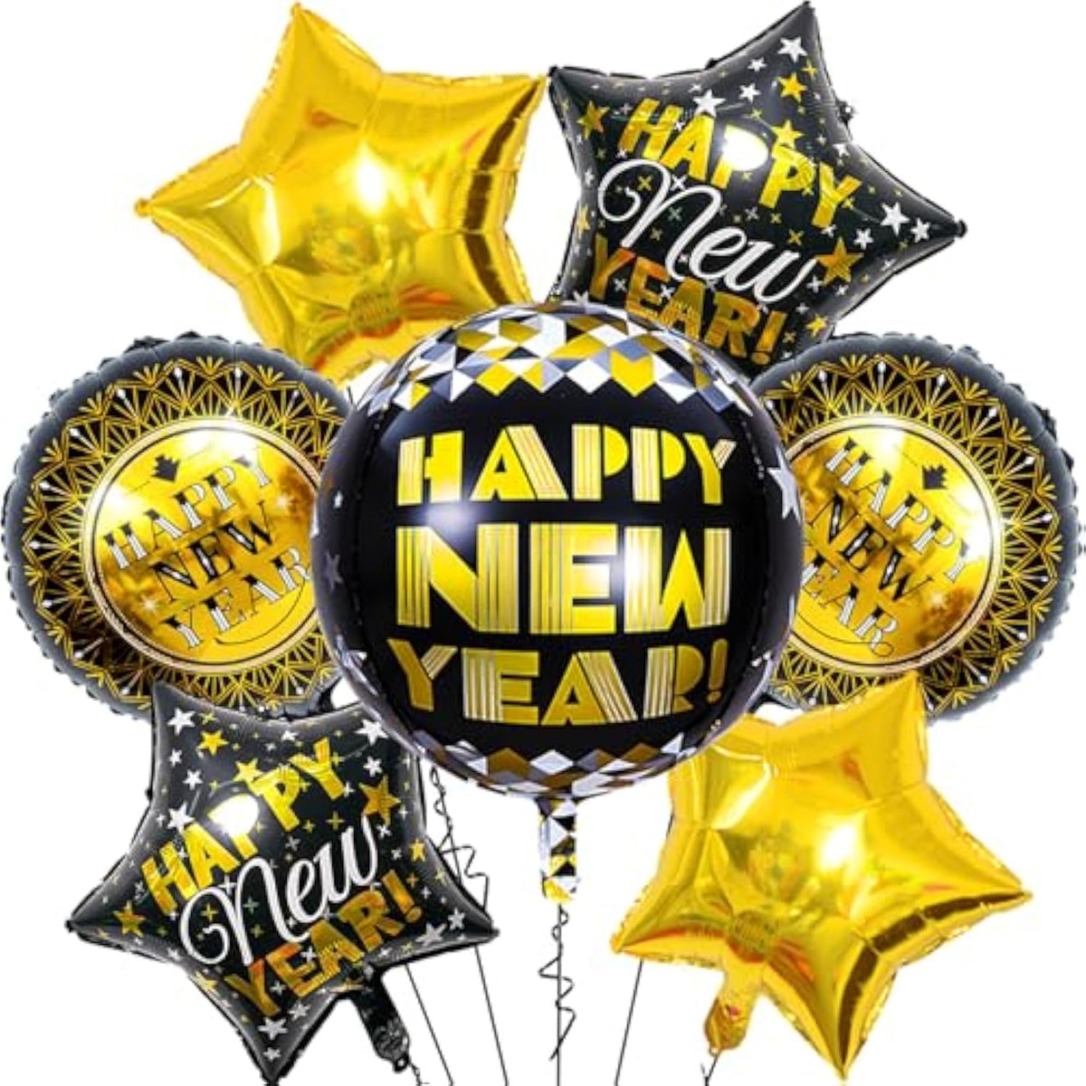 4D Happy New Year 18Inch Black Gold Foil Balloons 2026 Decorations