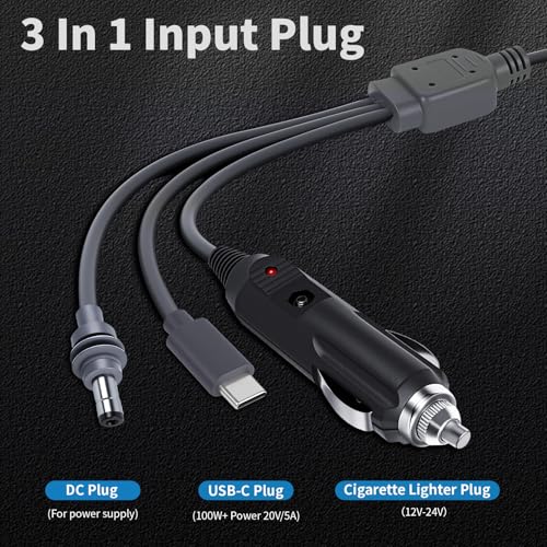 Power Cable for Starlink Mini 10FT/3M, 3-in-1 Car Charger/USB-C/DC to DC Power Cord, Waterproof Extension Accessories Adapter for RV/Truck/Outdoor