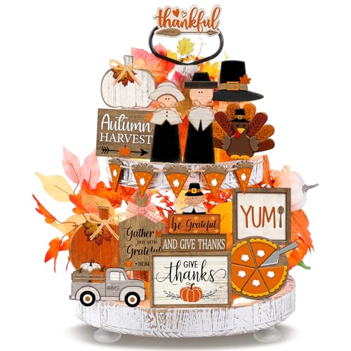 3 Pcs Thanksgiving Table Decor Wooden Turkey Pilgrim Couple