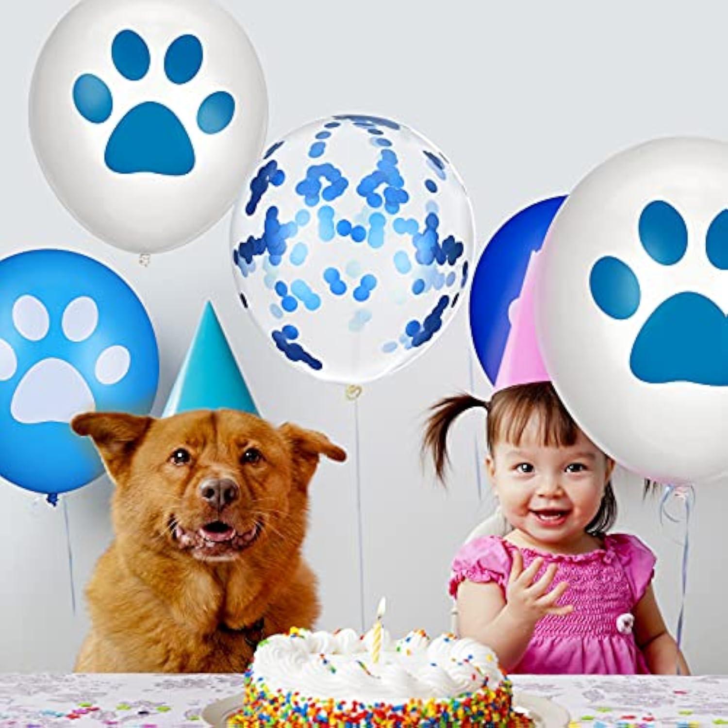 36 Pcs Paw Print Balloons 12 Inch Blue And White Balloons Dog Paw Latex Balloons Blue Confetti Balloons With Ribbons For Puppy Birthday Baby Shower Celebration Graduation Party Decoration