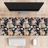 Floral Bunny Gaming Mouse Pad, Cute Rabbits With Daisies Large Desk Mat For Computer, Extended Keyboard Laptop Mouse Pads 31.5×11.8In, Non Slip Rubber Mousepad For Office Decor Gifts
