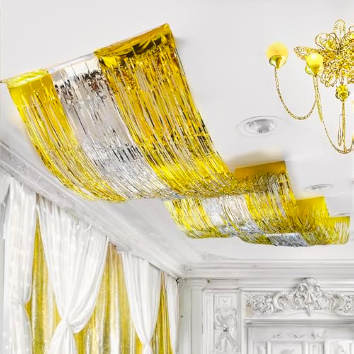 3pcs Silver Gold Ceiling Fringe 1x15ft Party Decorations