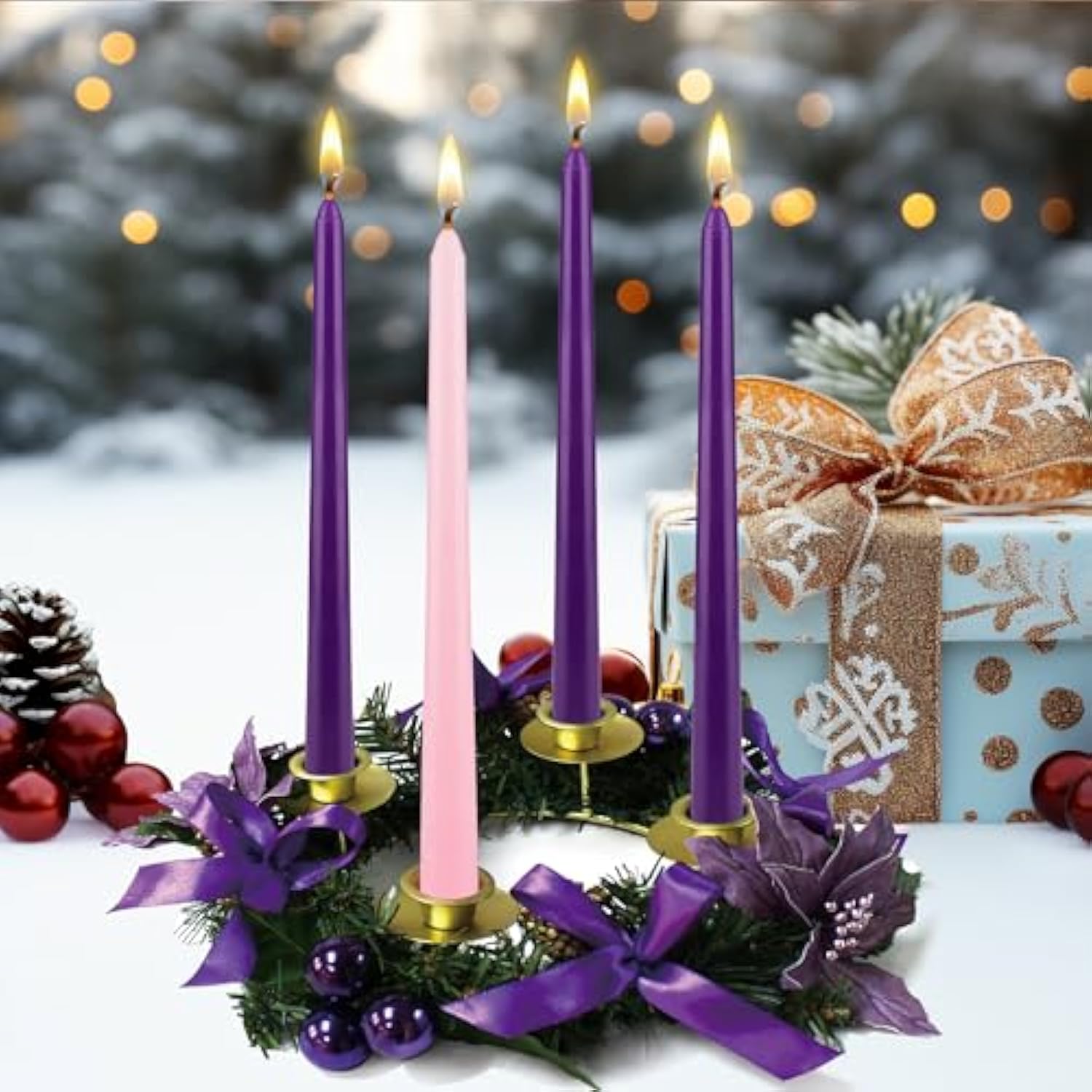 4 Pcs Unscented Christmas Advent Candles Set, Hand Poured Premium Wax Taper Candle 10 Inch X 7/8 Inch, Holidays, Occasions, Events, Festivities, Devotional, Church, Wreath, Party, Gifts
