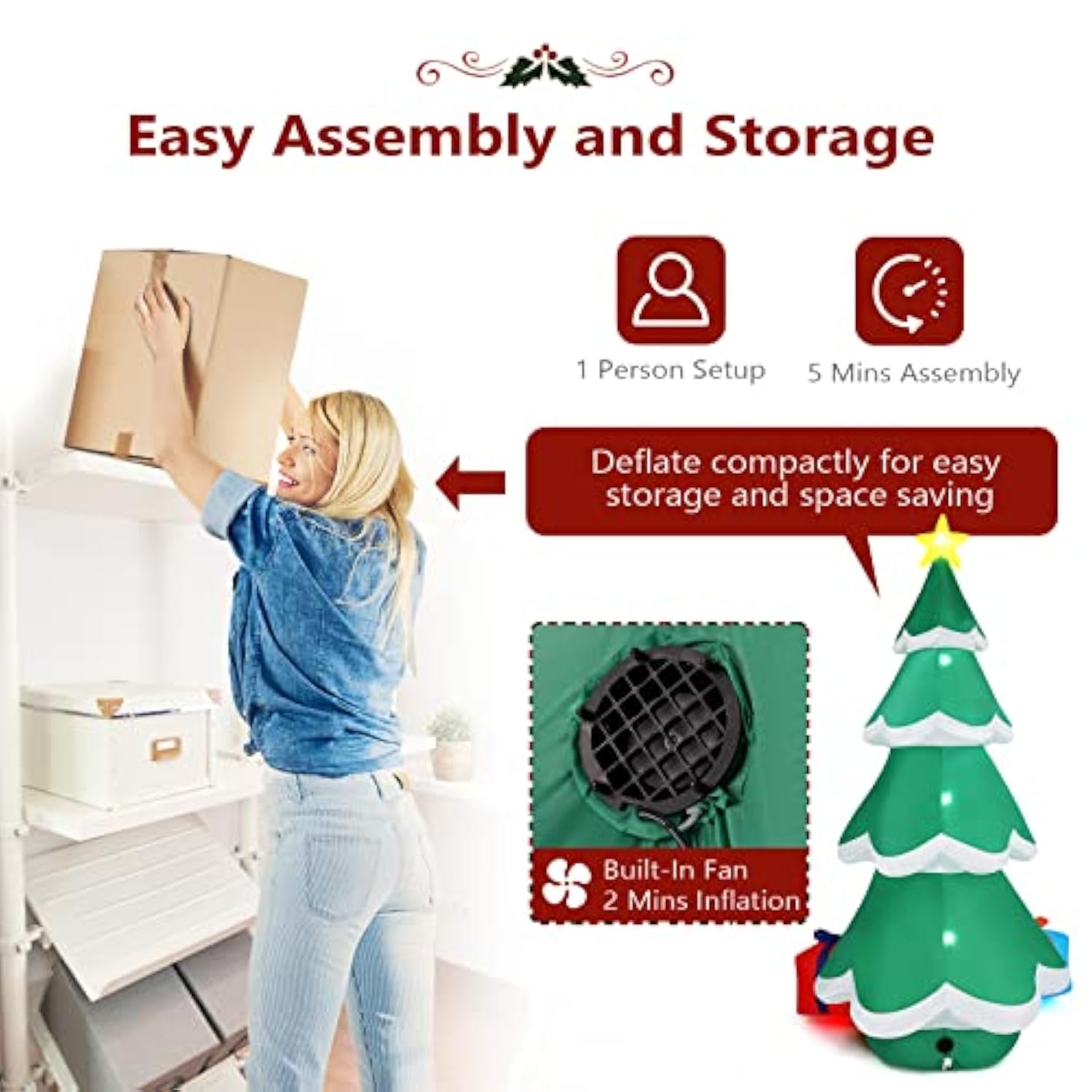 Lighted Inflatable Christmas Tree Outdoor Decorations With 3 Gift Boxes, 7.7Ft Tall Christmas Blow Up Yard Decoration Wi