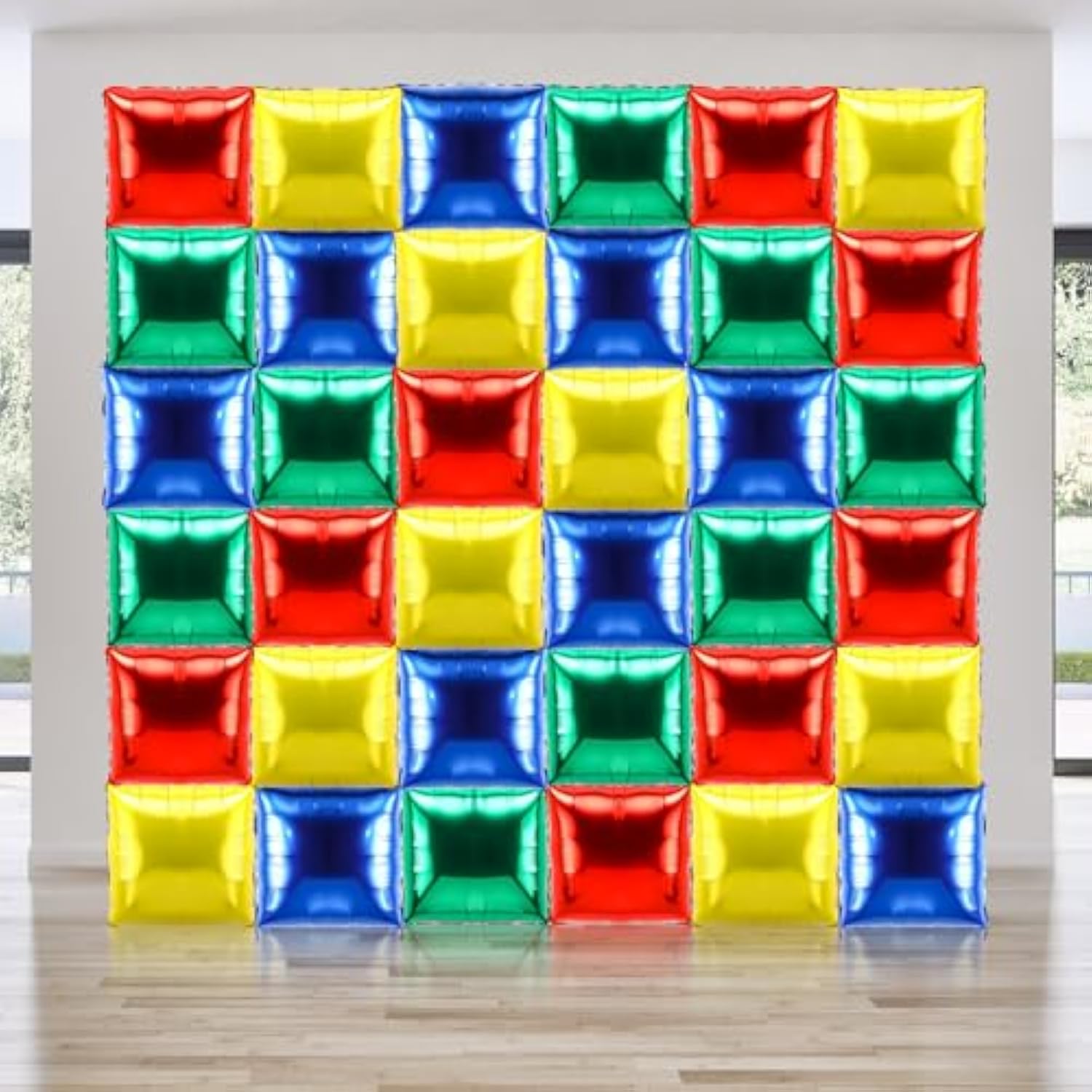 36 Pcs Brothers Birthday Decorations Balloons Brick Square Foil Balloons Wall Backdrop Arch Kit Double Sided Metallic For Cartoon Video Game Party Supplies(Red Green Blue Yellow)