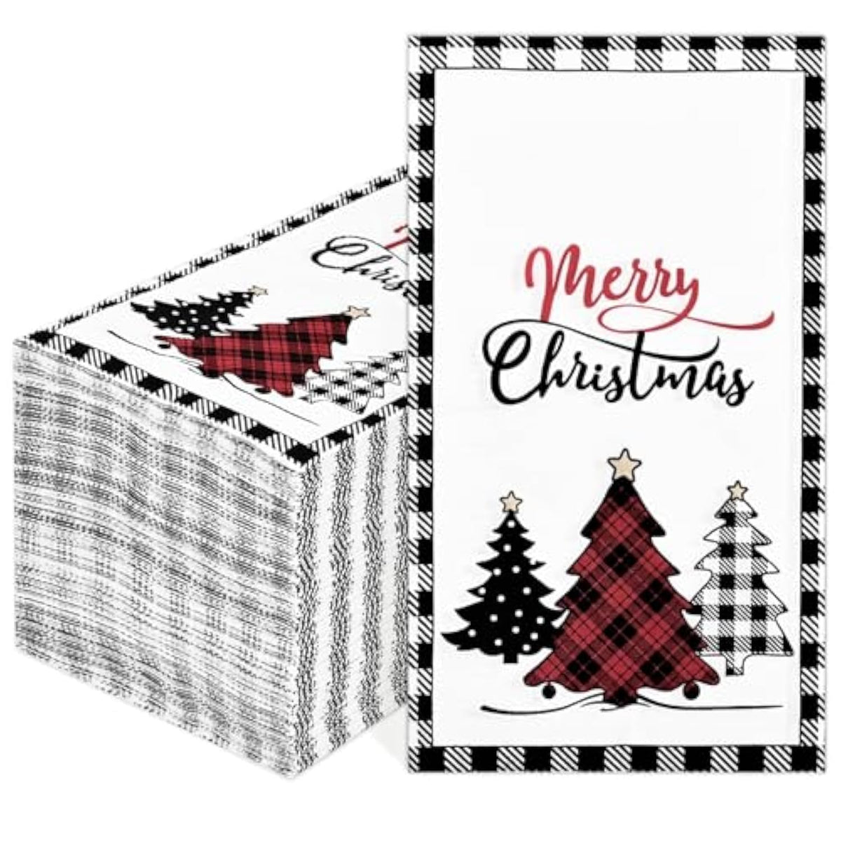 100 Christmas Guest Napkins 3Ply Buffalo Plaid Christmas Tree Paper Napkins For Bathroom Merry Christmas Napkins Disposable For Home Kitchen Dinner Paper Towels For Winter Xmas Holiday