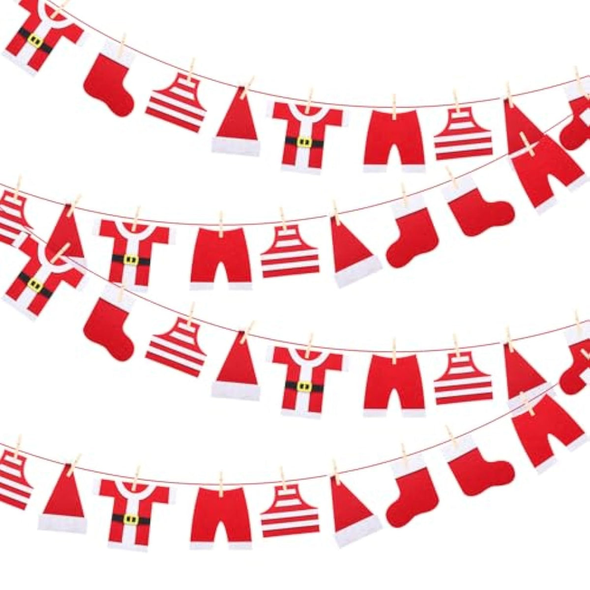 2 Pcs 6Ft Santa'S Clothesline Garland For Christmas Decoration Felt Santa Hat Top Pants Socks Underwear Hanging Decor Door Wall Window For Xmas Holiday Party Favor Supplies