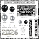 75pcs Black Silver New Year 2026 Decorations Banner Balloon Arch Kit