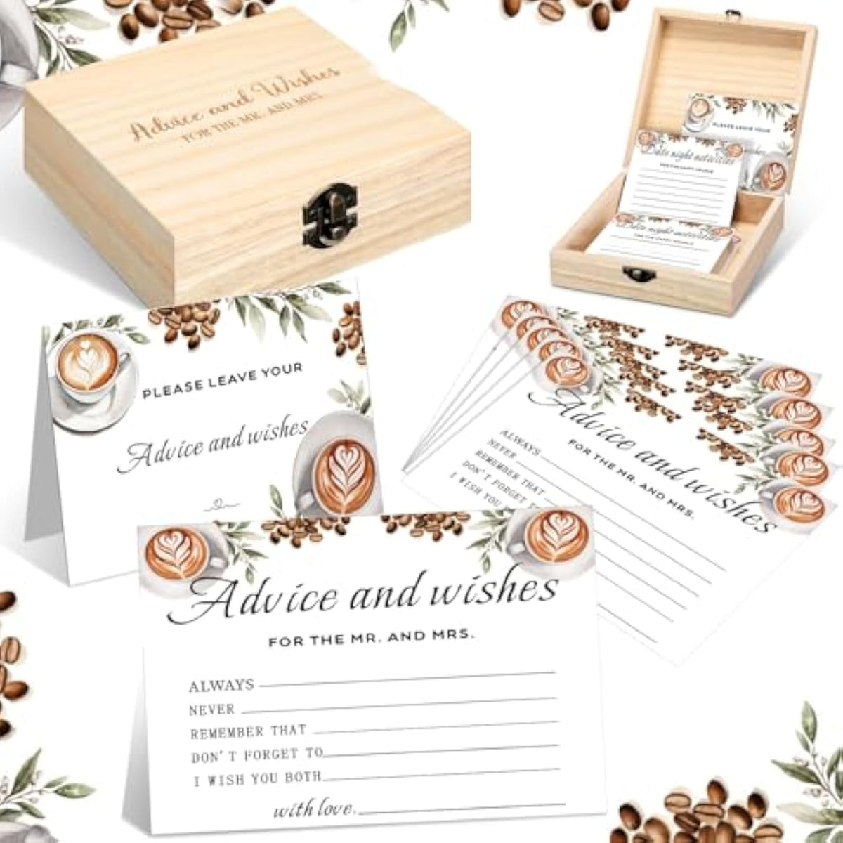 51 Pcs Wedding Advice And Wishes Cards With Wooden Box For The Mr And Mrs Love Is Brewing Coffee Bridal Shower Decorations Games For Bride And Groom Reception