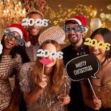 6pcs 2026 New Year Glitter Number Sunglasses Party Photo Prop