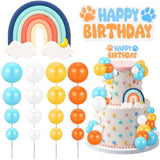30 Pcs Blue Rainbow Cake Toppers with Balloons for Birthday & Wedding Party Decor