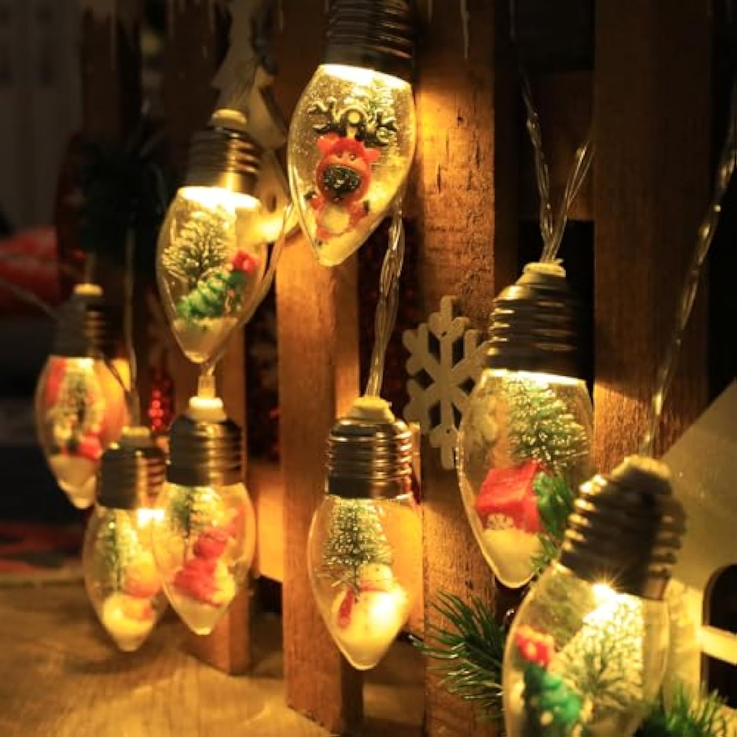 Christmas Lights 6.8Ft Led Christmas Tree Snow Globe Light 10 Shatterproof Edison Bulbs Battery Operated Light With Remo