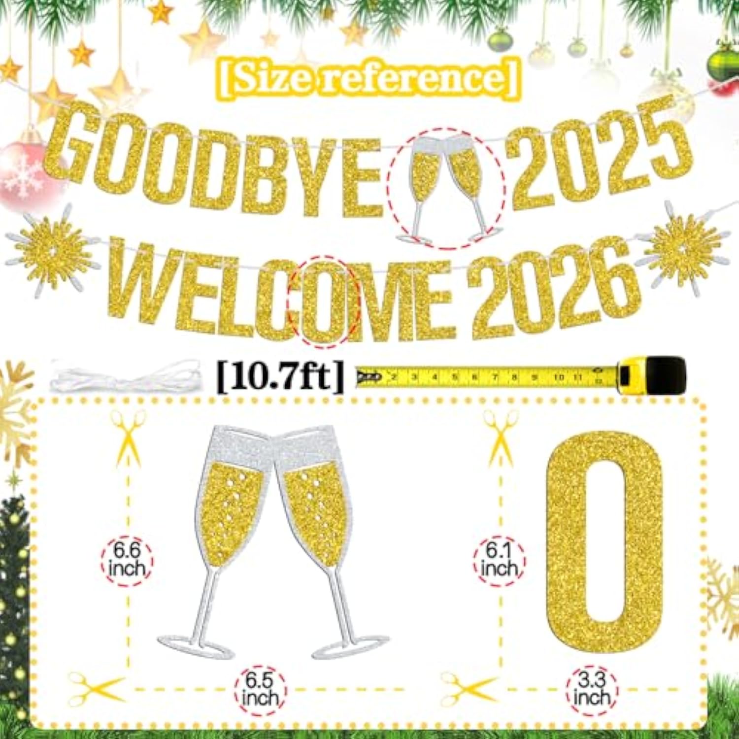 Gold Glitter "Goodbye 2025 Welcome 2026" Banner NYE Celebration Sign