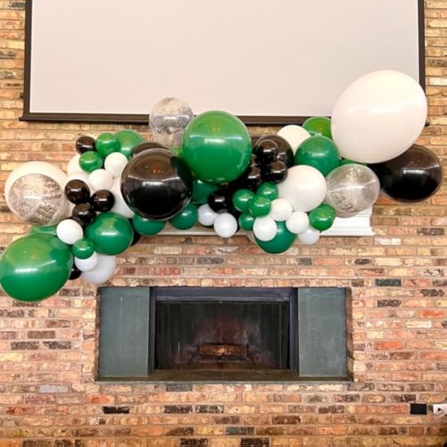 50-Pack 12-Inch Green, Black, and White Balloons with Confetti for Themed Parties
