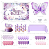 Purple Butterfly Birthday Decorations Balloon Arch Kit - Glitter Butterfly Party Supplies With Garland, Backdrop, Centerpieces For Women Girls Birthday Party Decor