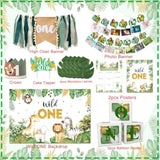 Wild One Birthday Decorations,Jungle Safari Animal Theme First Birthday Decorations Baby Shower Party Supplies For Boy Girl Photo Banner, Balloon Box, Balloons Garland, High Chair Banner, Backdrop
