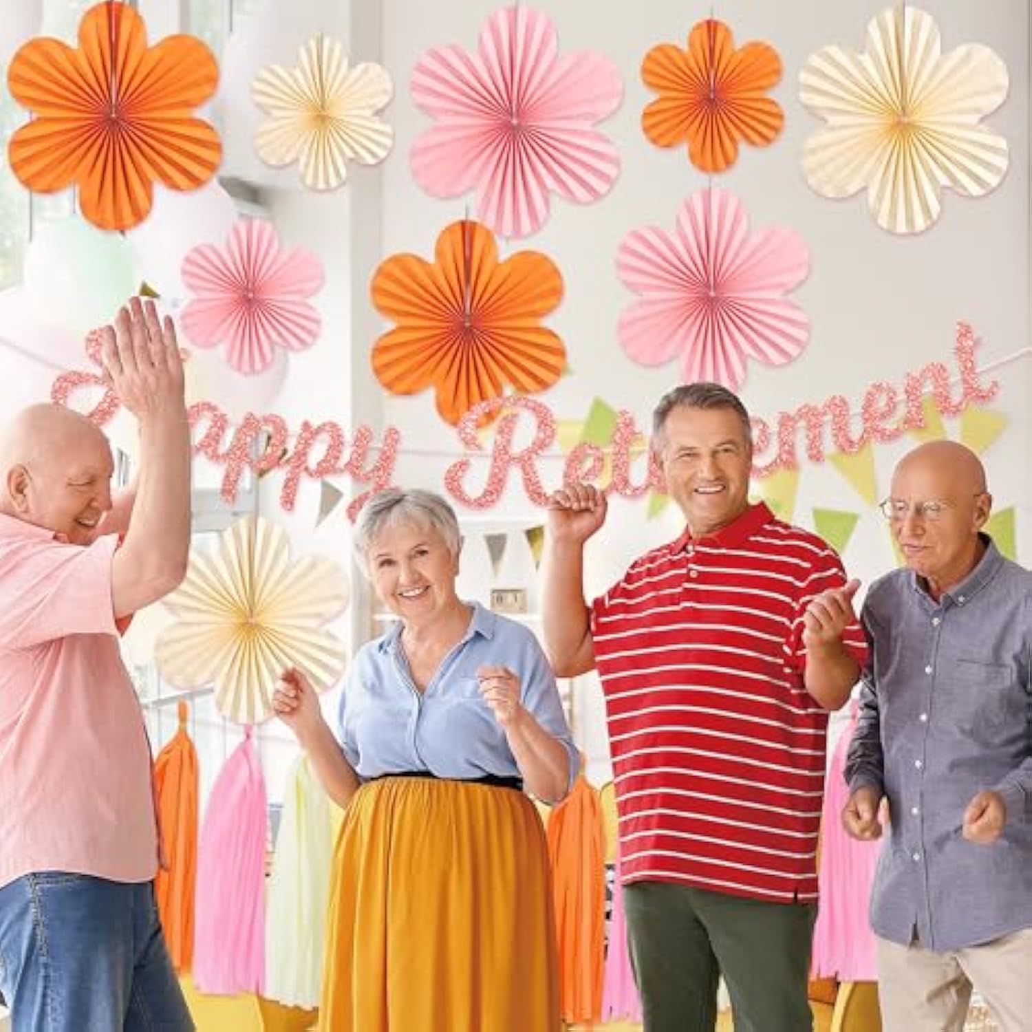 Retirement Party Decorations Women, Pink Orange Happy Retirement Banner Paper Fan Tassel, Flower Themed Office Retired Party Supplies For Coworker, Funny Legend Has Retired Photo Backdrop