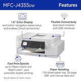 Bothe Inkvestment 4355 Wieless Colo Inkjet All-In-One Pinte With 1.8 Colo Display And Manual Feed Slot | Includes Efesh Subsciption Tial(1) (Mfc-J4355Dw)