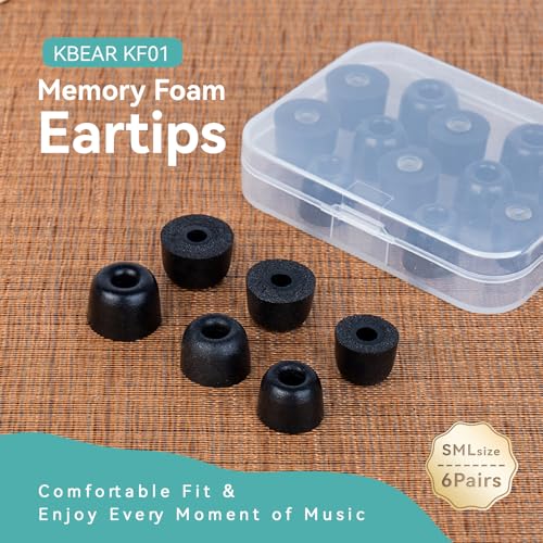 6 Pairs KZ ZS10 Pro Earbud Tips, KBEAR KF01 Memory Foam Noise Canceling IEM Ear tips for in ear Monitors, Suitable for ZAR, ZAS, CCZ Melody, DC02,