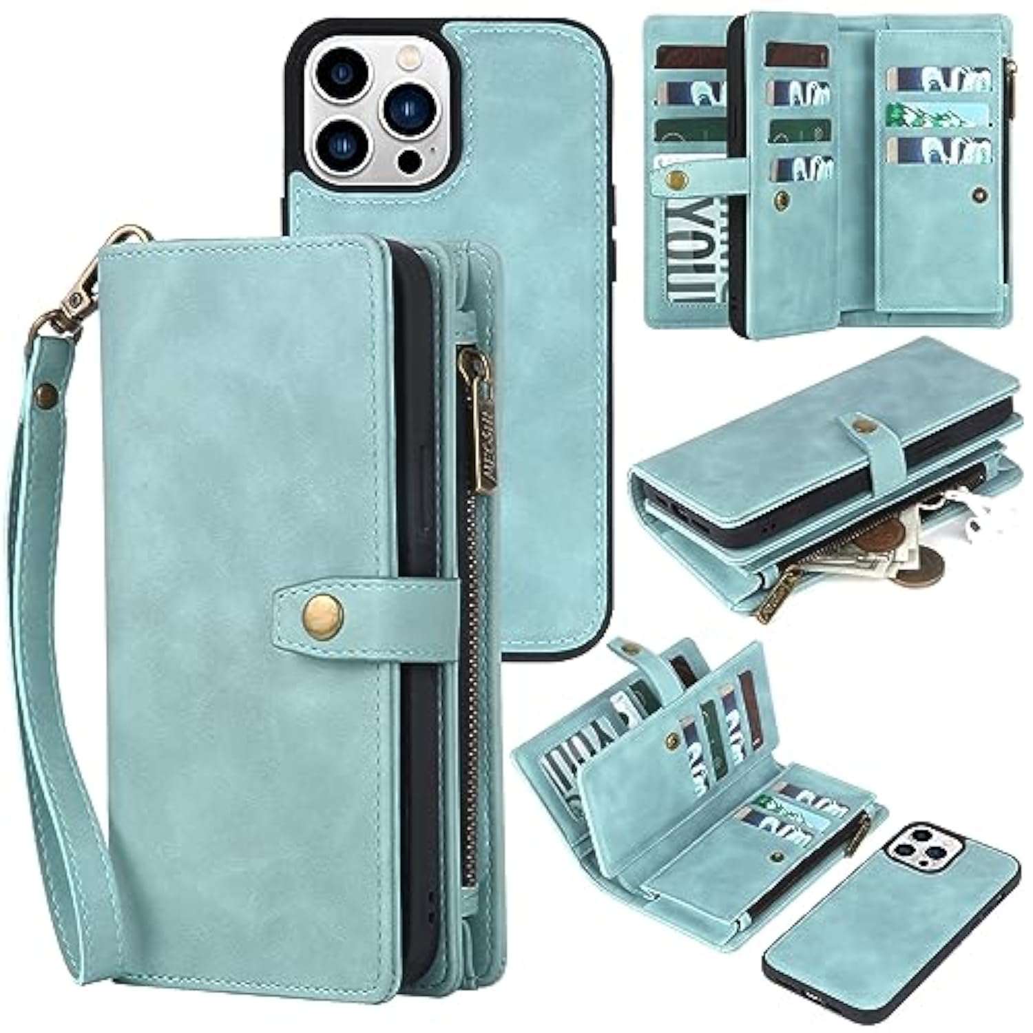Wallet Case Compatible With Iphone 15 Pro Max,Detachable Magnetic Phone Case,All-Round Shockproof Protective Leather Phone Case With Card Holder,6.7 In,Blue
