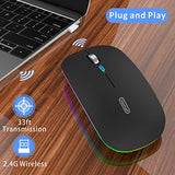 Led Wireless Mouse, G12 Slim Rechargeable Silent Mouse, 2.4G Portable Usb Optical Computer Mice With Usb Receiver And Type C Adapter (Matte Black)