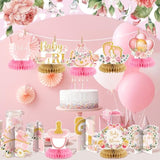 12PCS Pink Gold Baby Shower Decorations – Floral Honeycomb Table Centerpieces