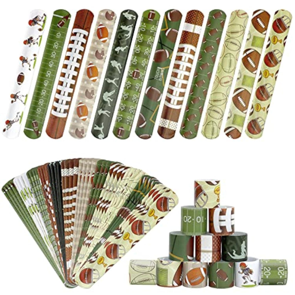72Pcs Football Slap Bracelets Wristband Football Party Favors, Football Birthday Rugby Match Party Supplies Kids Classroom Gifts, Sports Themed Bracelets For Kids And Adults, 12 Designs