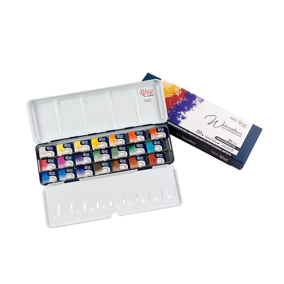Monopigmented Professional Watercolor Paint Set, 21 Water Colors Of 2.5 Ml, High Lightfastness Paints Kit For Artists, Adult, Lightweight And Portable Metal Case