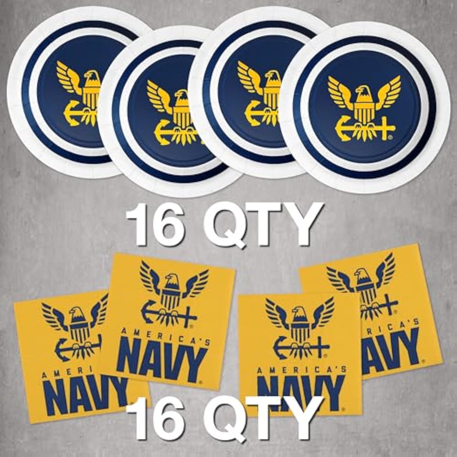 Havercamp U.S. Navy Party for 16 guests! Includes 16 ea. 7” Dessert Plates and Beverage Napkins in the Official U.S. Navy Crest and Logo.