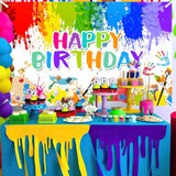 Paint Birthday Banner Boy And Girl Graffiti Art Party Decorations Painting Theme Happy Birthday Photo Backdrop 70.8 X 43.3 Inch Background For Kids