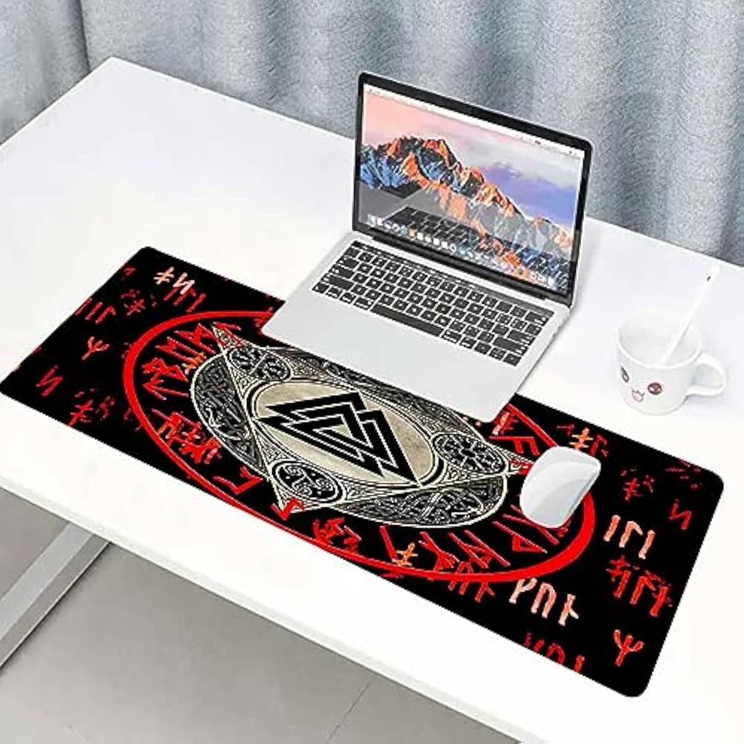 Mysterious Viking Large Mousepad 31.5X11.8 Inches Vikings Old Scandinavian Patterns And Norwegian Runes Graphic Printed Game Mousepad Bdxpmn267