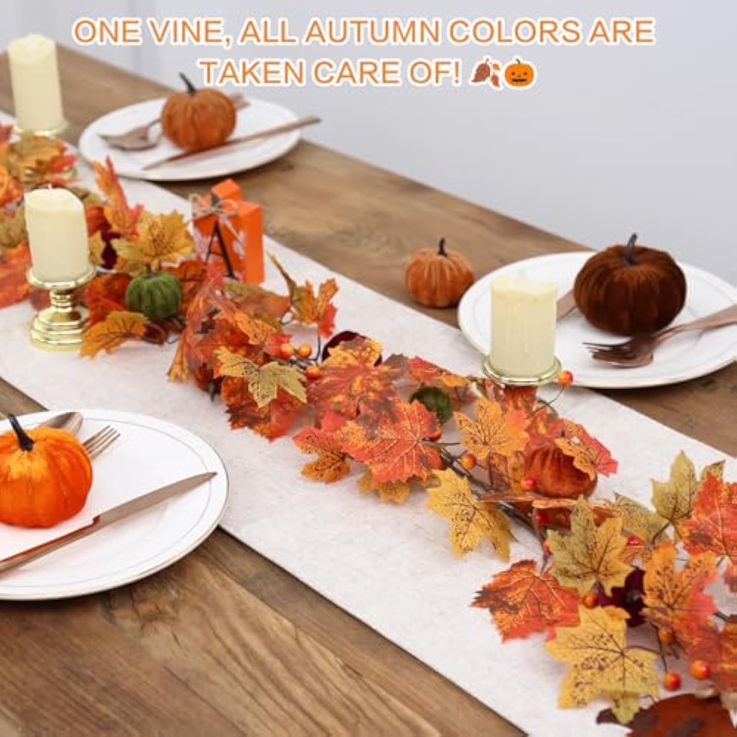 Fall Garland, 6Ft Autumn Maple Leaf Velvet Pumpkin/Berry Garland Fall Decor, For Home Harvest Thanksgiving Fireplace Front Door Indoor Outdoor Holiday Party Decorations.