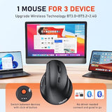 MEETION Ergonomic Mouse, Wireless Vertical Mouse RGB Backlit Rechargeable Mice for Bluetooth(5.2 + 3.0) & USB-A with USB-C Adapter 4 Adjustable DPI for Mac/Windows/Andriod/PC/Tablet/iPad Black